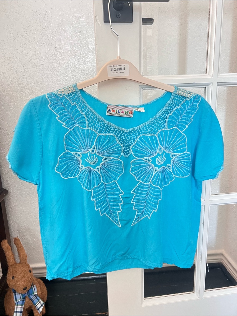 Vintage Turquoise Embroidered Women's Top
